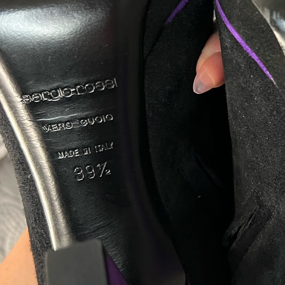 Sergio Rossi Black Suede Purple Accent Bootie 7.5 - Picture 10 of 12